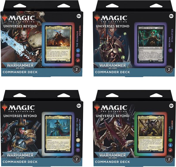 Magic the Gathering Universes Beyond Warhammer 40.000 Commander Deck Bundle - Enth&auml;lt 1 The Ruinous Powers, 1 Necron Dynasties, 1 Forces of The Imperium, und 1 Tyranid Swarm ENGLISH EDITION