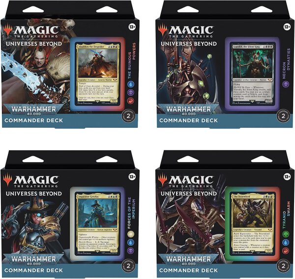 Magic the Gathering Universes Beyond Warhammer 40.000 Commander Deck Bundle - Enthält 1 The Ruinous Powers, 1 Necron Dynasties, 1 Forces of The Imperium, und 1 Tyranid Swarm ENGLISH EDITION