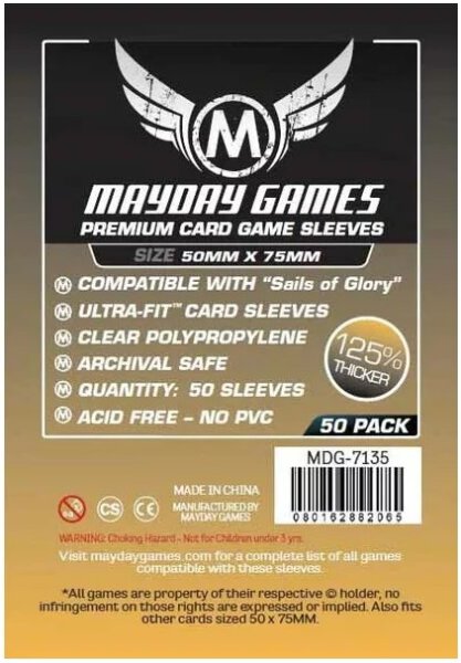 Premium Custom Card Sleeves (Sails of Glory* Sized) 50 X 75 MM