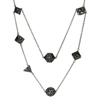 Dragons Eye 7 Die Necklace Gunmetal with Purple Gems
