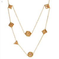 Dragons Eye 7 Die Necklace Gold with Red Gems