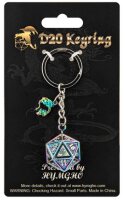 D20 Keychain with Dragon Charm Behemoth Brushed Rainbow