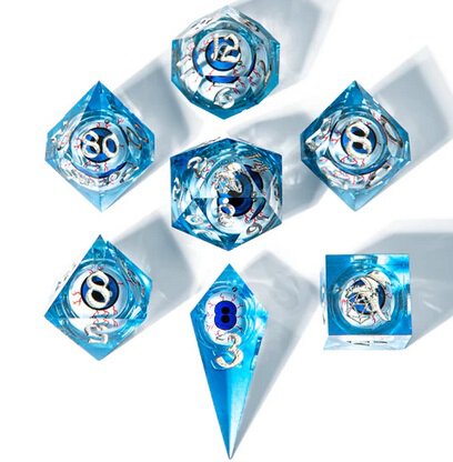 Always Watching Blue Rolling Eyeballs Sharp Edged Dice Set (7)