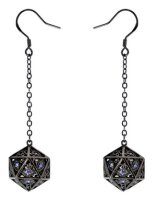 Dragons Eye D20 Earrings Gunmetal with Purple Gems