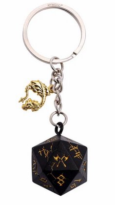 D20 keychain with Dragon Charm Barbarian Black