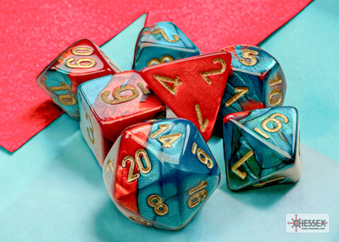 Gemini® Mini-Polyhedral Red-Teal/gold 7-Die Set