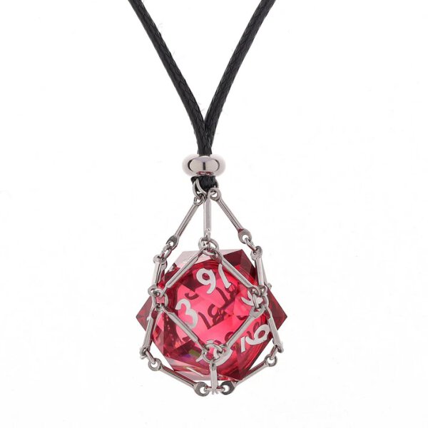 Removeable D20 Dice Holder Necklace with Random Sharp Resin D20s Silver