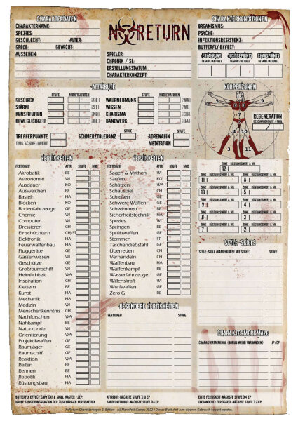 NoReturn: Charakterbogenset