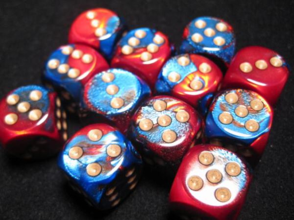 Dice Sets Blue-Red/Gold Gemini 16mm d6 (12)