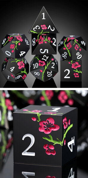 Metal & Enamel Dice Set (7) Sakura Black