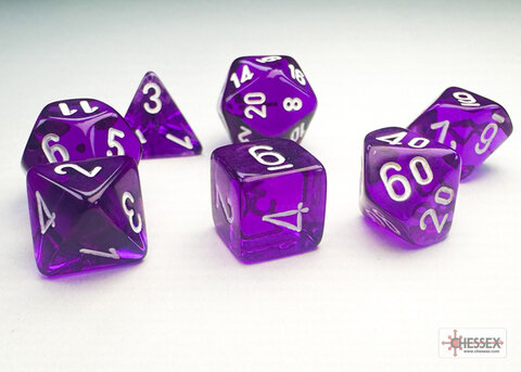 Translucent Mini-Polyhedral Purple/white 7-Die Set