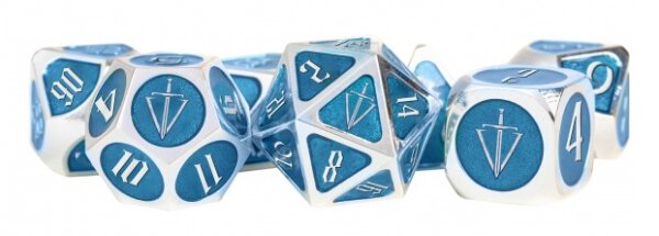 Tales of the Valiant RPG Metal Dice Set Silver w/ Light Blue Enamel (7)